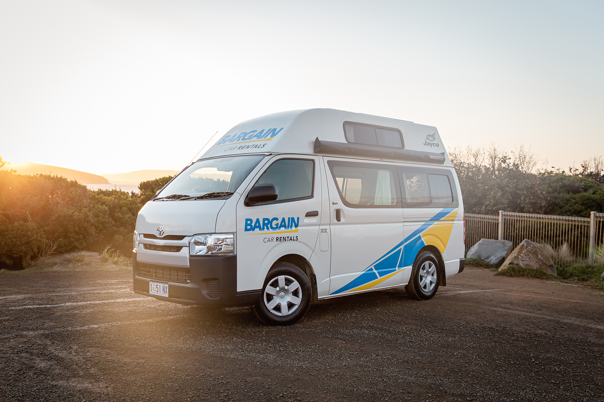 Bargain Car Rental's Campervan at sunrise